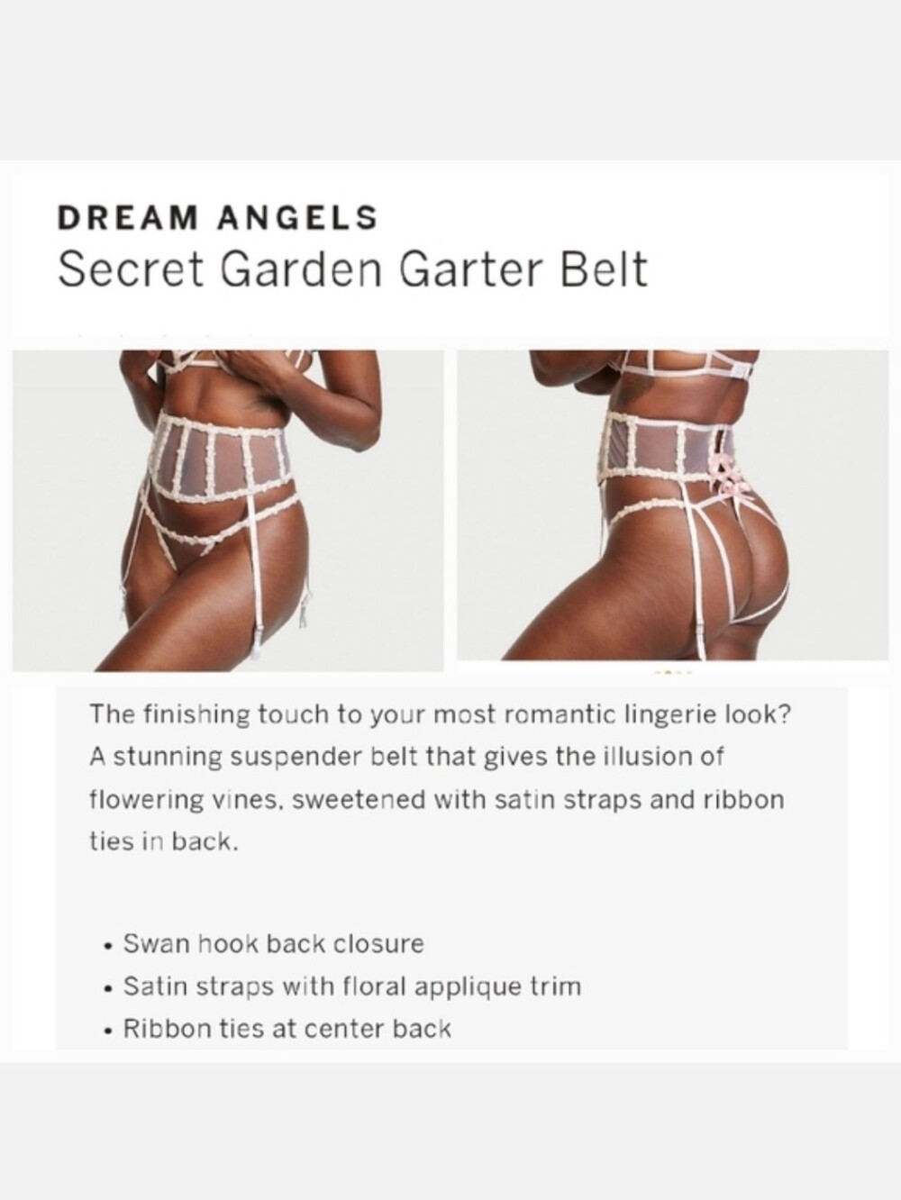 Victoria's secret dream Angel's secret garden garter belt XSMALL SMALL